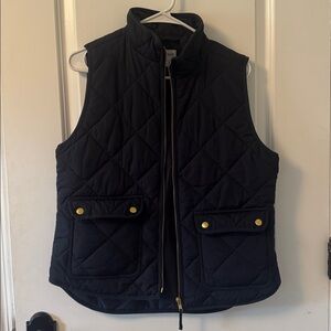 J. Crew Navy Quilted Vest with Gold Details